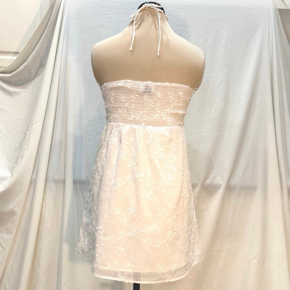 Princess Polly White Floral Embroidered Halter Mini Dress US 4 - Picture 4 of 8